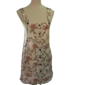 Cotton Floral Overall Bibs Dress Button Up